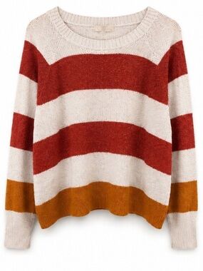 Pinque XL Colorblock Striped Knit Sweater Oversized Cream Rust Mustard